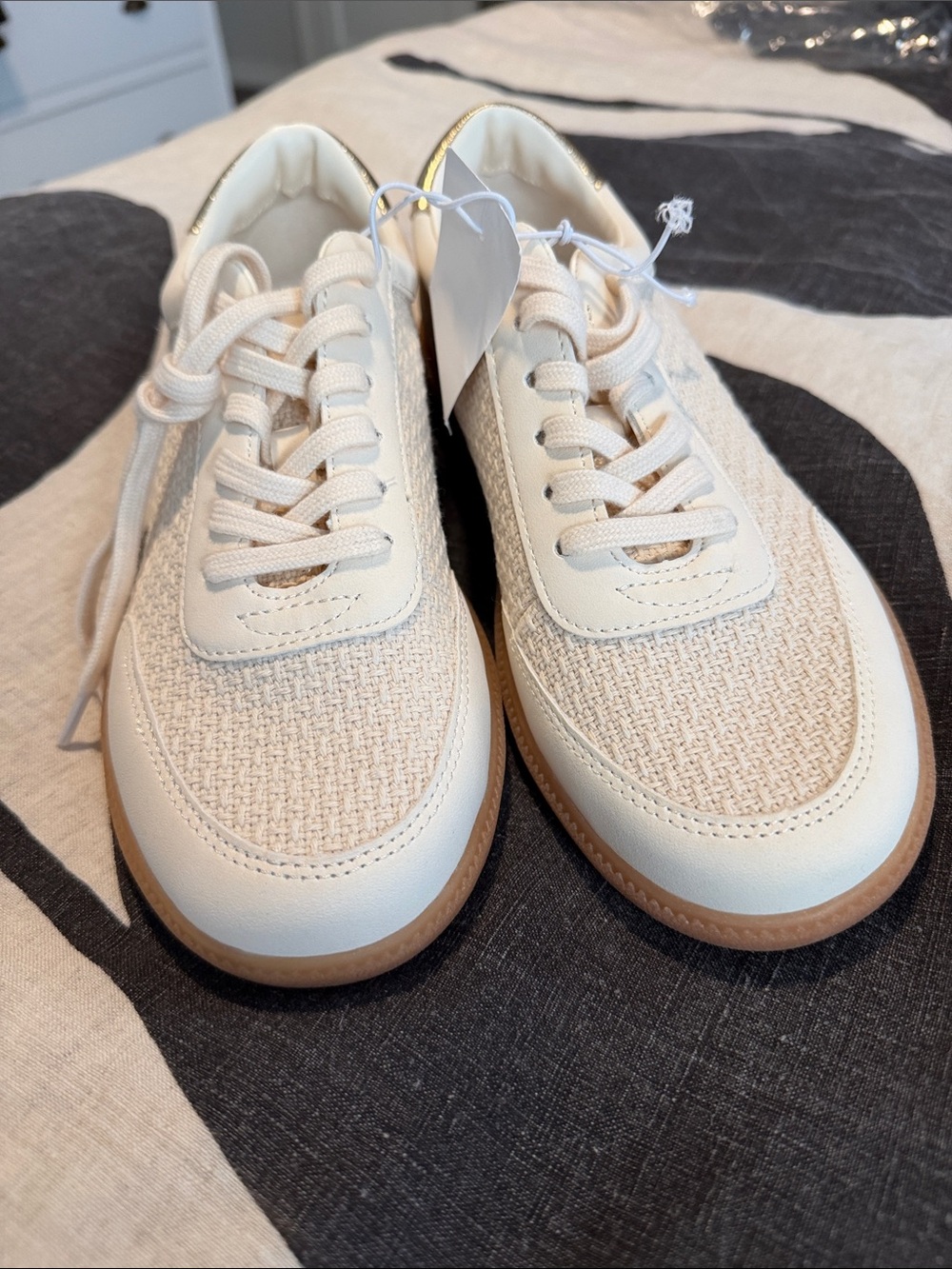 J. Crew Factory Cream Knit Sneakers with Tan Gum Sole